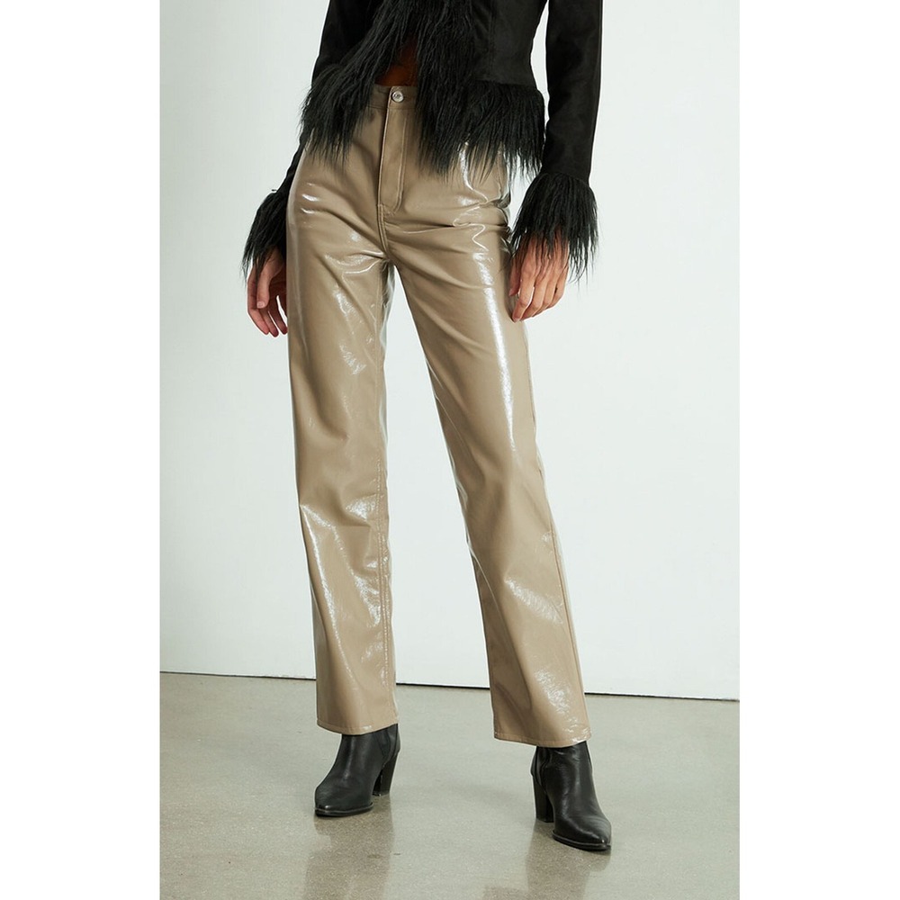Pacsun 90s Boyfriend Faux Leather Pants Women's 26 Size 2 Small Tan Straight Leg